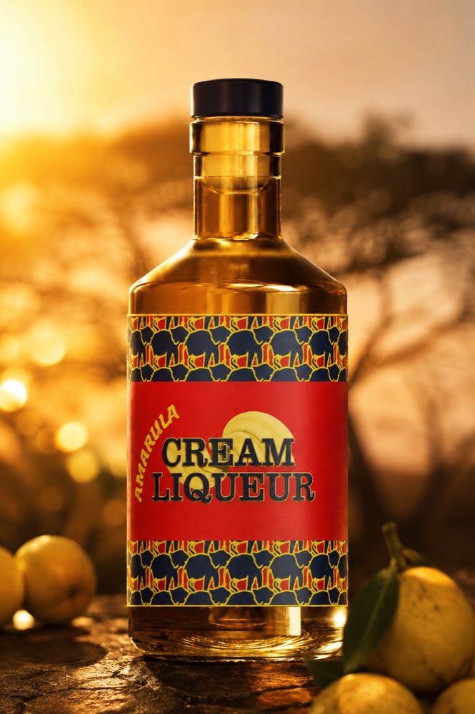 The second direction’s gold and blue Cream Liqueur bottle in low sunset light.