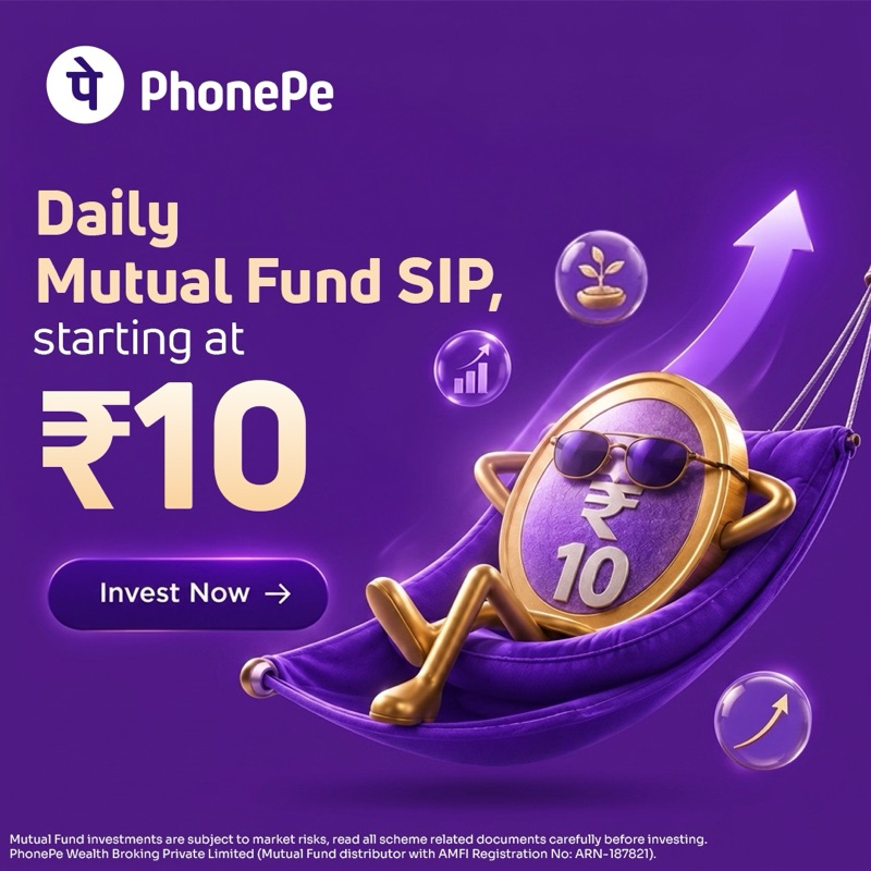 Daily SIP creative: a ₹10 coin on an upward trajectory.