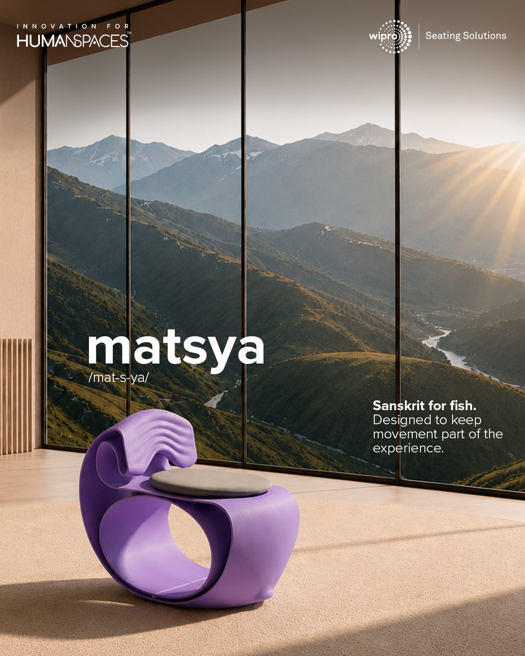 matsya — a rounded green seat in a sunlit room.